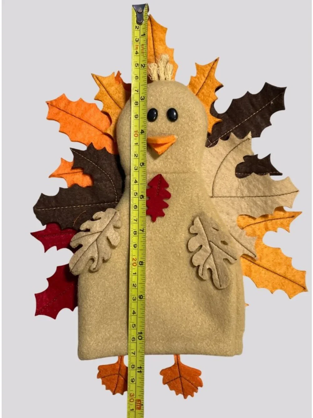 Food Network Plush Turkey Bottle Cover Festive Decoration With Autumn Leaves